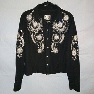VTG Double D Ranch Suede Rhinestone Beaded Embroidered Shirt Jacket XL